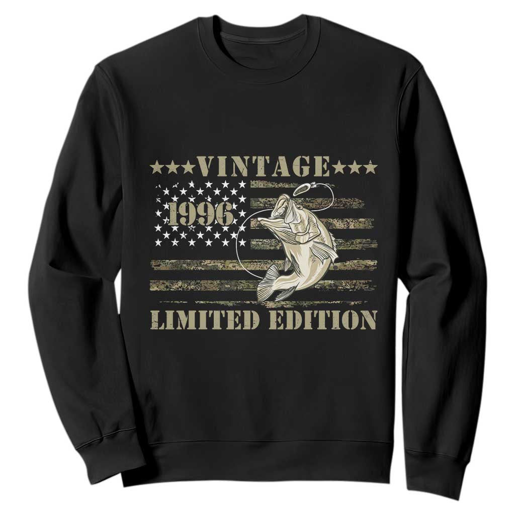 30th Birthday Fishing Vintage 1996 Limited Edition Sweatshirt Bass Fishing Camouflage American Flag Fisherman Gift