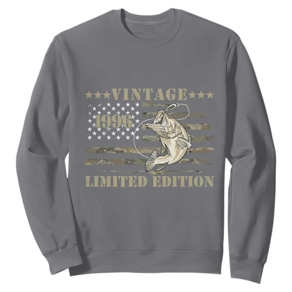 30th Birthday Fishing Vintage 1996 Limited Edition Sweatshirt Bass Fishing Camouflage American Flag Fisherman Gift