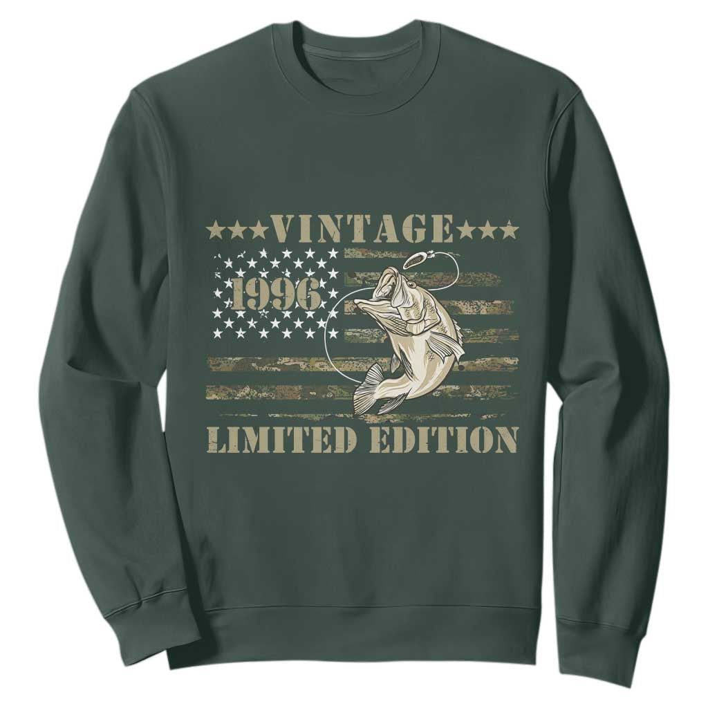 30th Birthday Fishing Vintage 1996 Limited Edition Sweatshirt Bass Fishing Camouflage American Flag Fisherman Gift