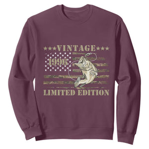 30th Birthday Fishing Vintage 1996 Limited Edition Sweatshirt Bass Fishing Camouflage American Flag Fisherman Gift