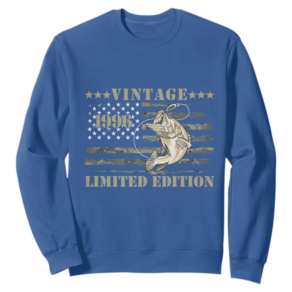 30th Birthday Fishing Vintage 1996 Limited Edition Sweatshirt Bass Fishing Camouflage American Flag Fisherman Gift