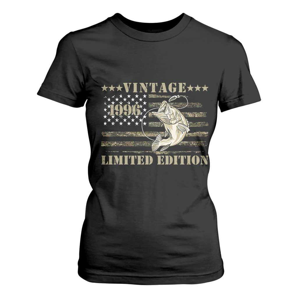 30th Birthday Fishing Vintage 1996 Limited Edition T Shirt For Women Bass Fishing Camouflage American Flag Fisherman Gift