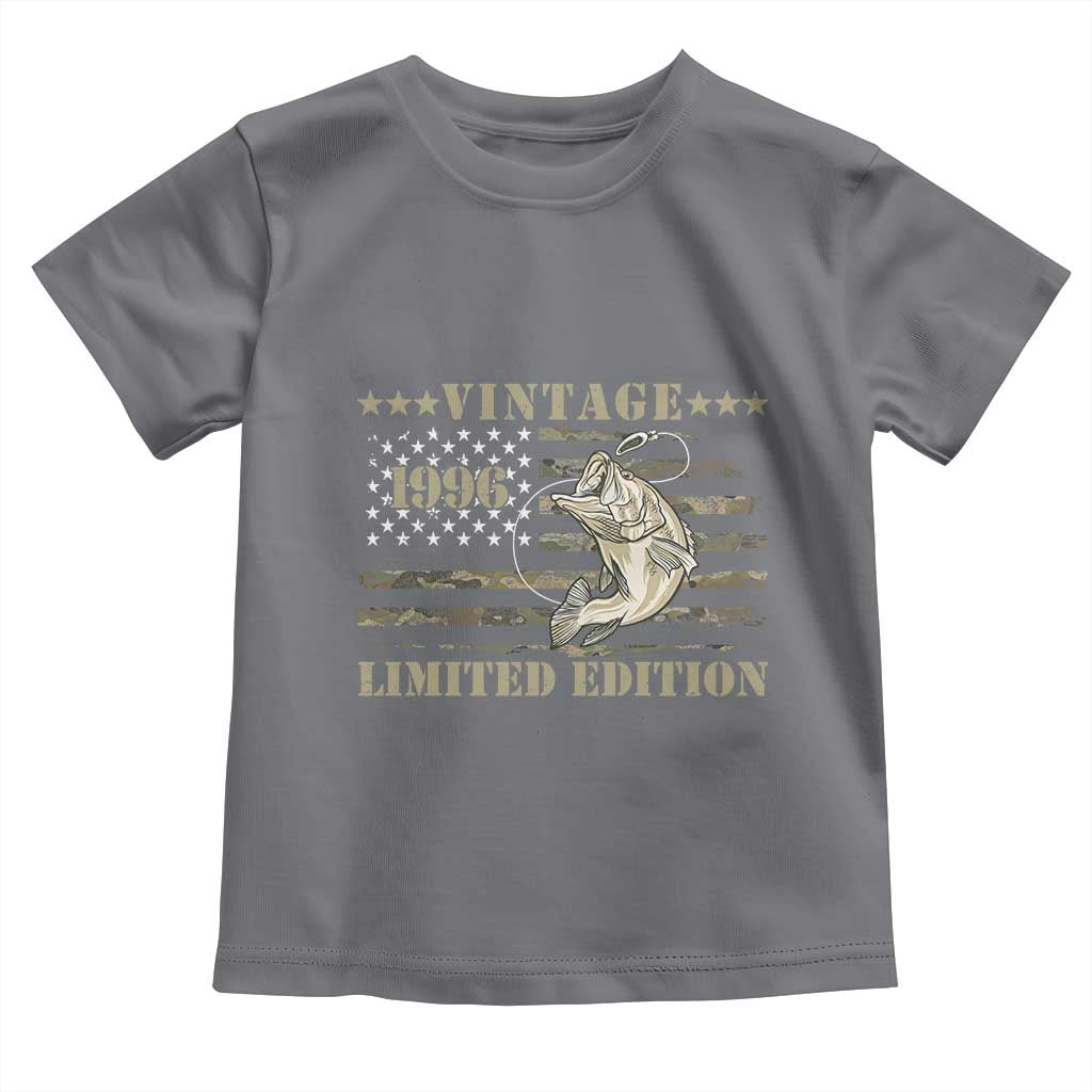 30th Birthday Fishing Vintage 1996 Limited Edition Toddler T Shirt Bass Fishing Camouflage American Flag Fisherman Gift