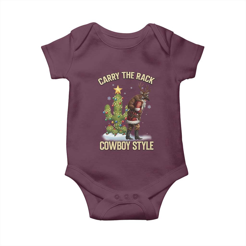 Funny Santa Hunting Baby Onesie Carry The Rack Cowboy Style TS14 Maroon Print Your Wear