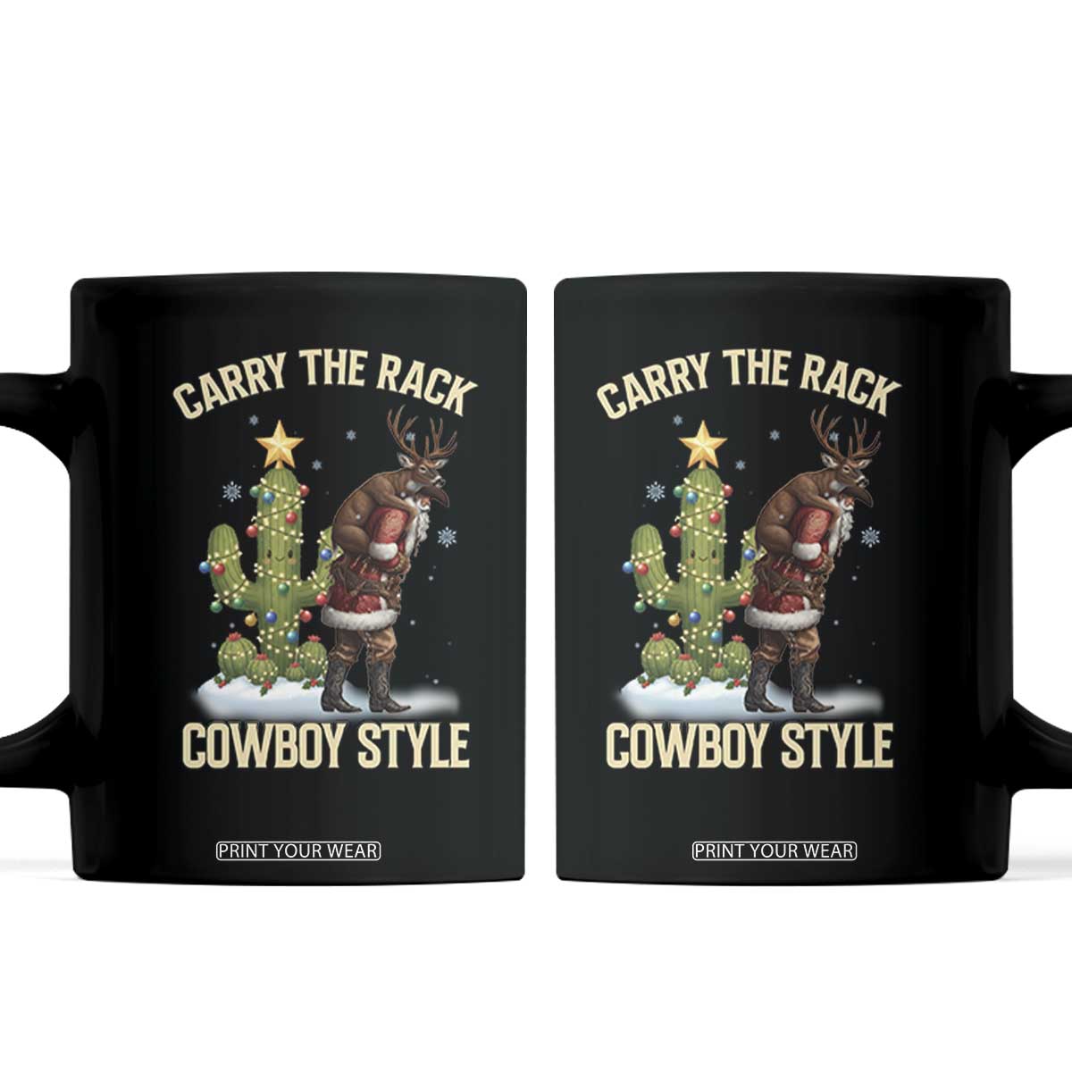 Funny Santa Hunting Coffee Mug Carry The Rack Cowboy Style TS14 Black Print Your Wear