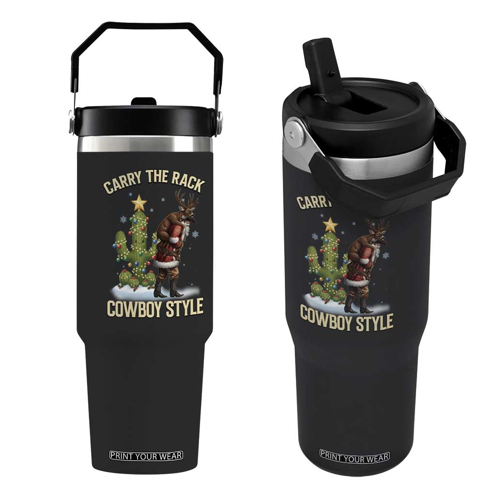 Funny Santa Hunting Flip Straw Tumbler Carry The Rack Cowboy Style TS14 One Size: 30 oz Black Print Your Wear