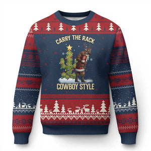 Funny Santa Hunting Ugly Christmas Sweater Carry The Rack Cowboy Style TS14 Navy Red Print Your Wear