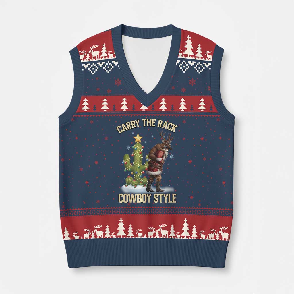 Funny Santa Hunting V-Neck Knit Sweater Vest Carry The Rack Cowboy Style TS14 Navy Red Print Your Wear