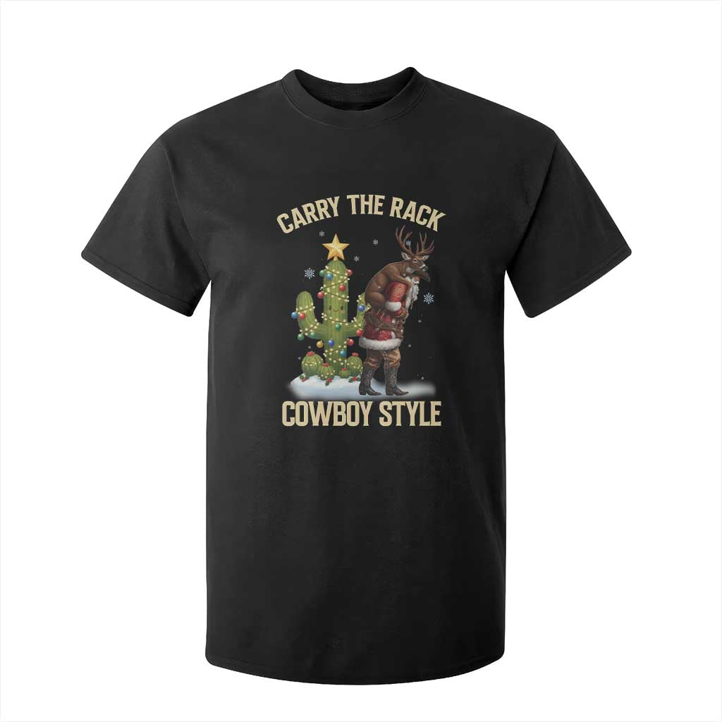 Funny Santa Hunting T Shirt For Kid Carry The Rack Cowboy Style TS14 Black Print Your Wear