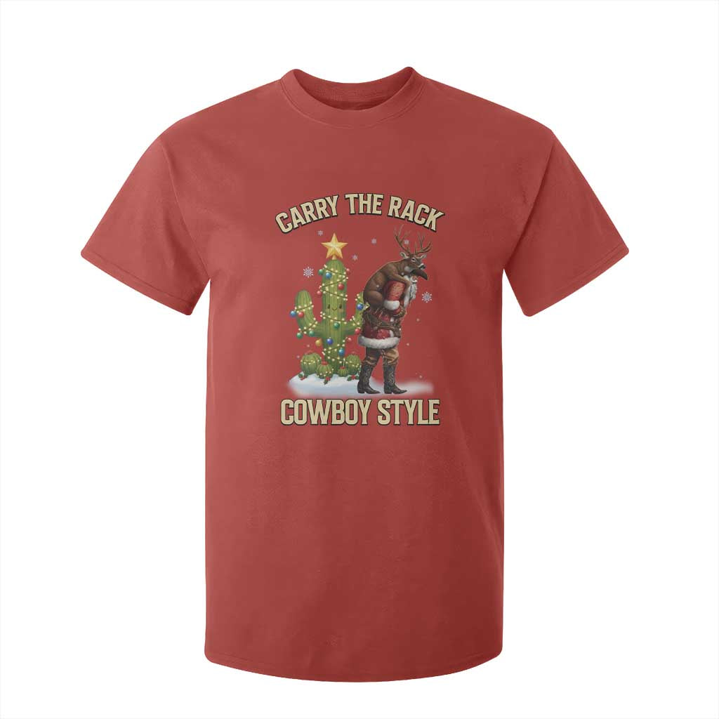 Funny Santa Hunting T Shirt For Kid Carry The Rack Cowboy Style TS14 Red Print Your Wear