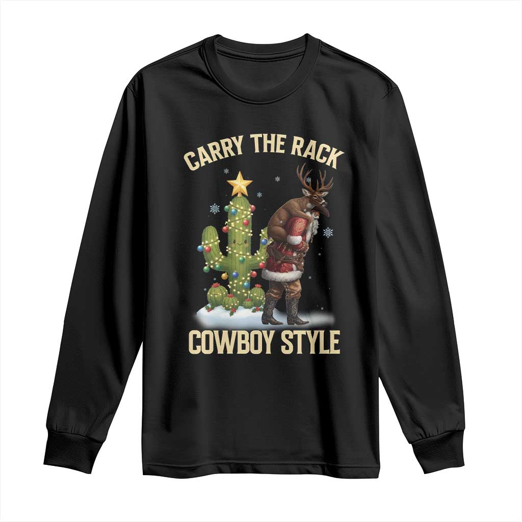 Funny Santa Hunting Long Sleeve Shirt Carry The Rack Cowboy Style TS14 Black Print Your Wear