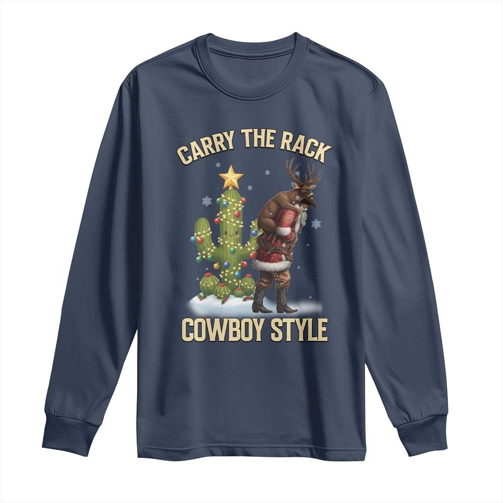 Funny Santa Hunting Long Sleeve Shirt Carry The Rack Cowboy Style TS14 Navy Print Your Wear