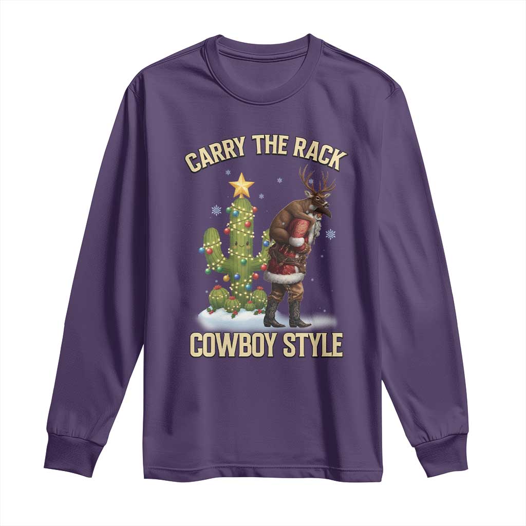 Funny Santa Hunting Long Sleeve Shirt Carry The Rack Cowboy Style TS14 Purple Print Your Wear