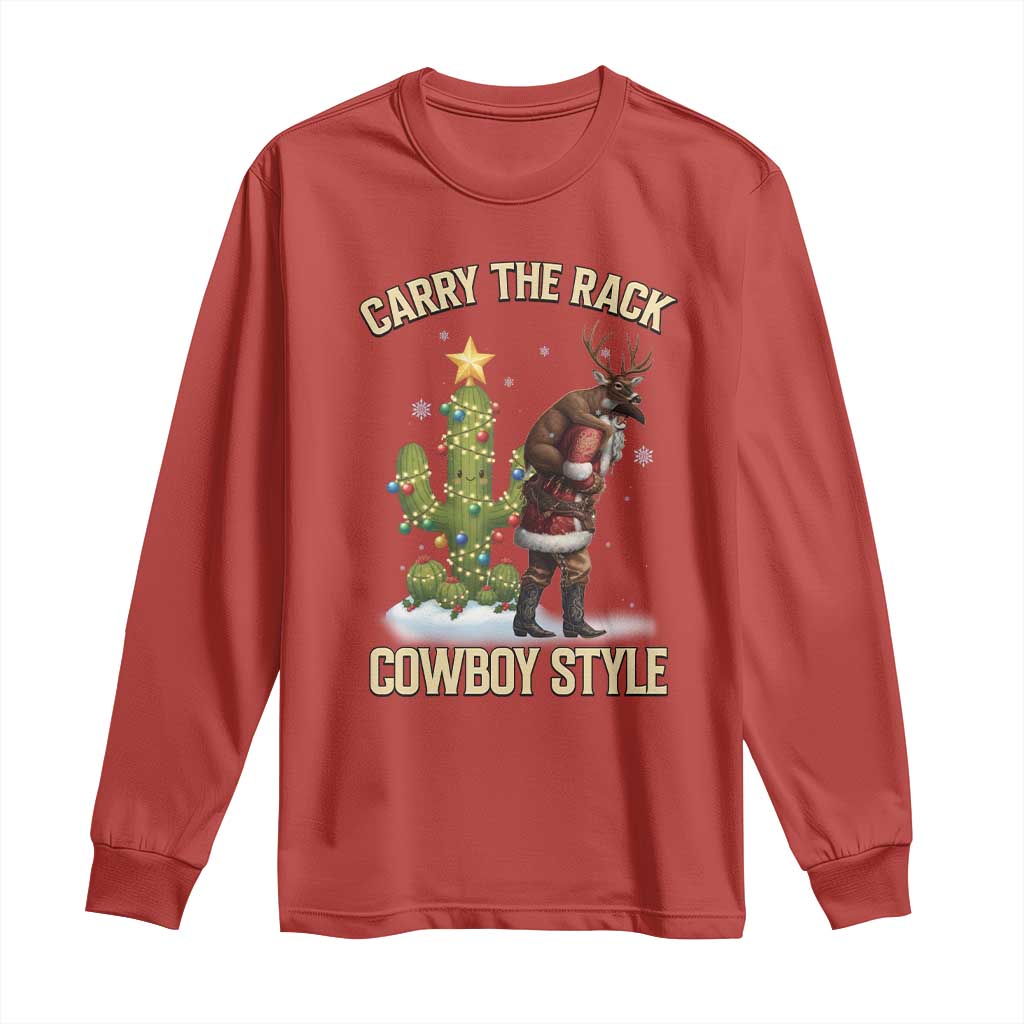 Funny Santa Hunting Long Sleeve Shirt Carry The Rack Cowboy Style TS14 Red Print Your Wear