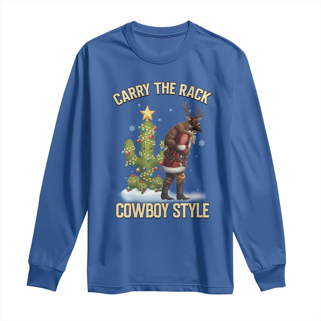 Funny Santa Hunting Long Sleeve Shirt Carry The Rack Cowboy Style TS14 Royal Blue Print Your Wear