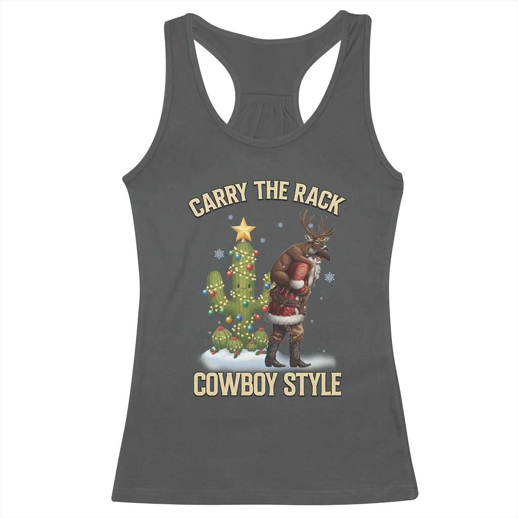 Funny Santa Hunting Racerback Tank Top Carry The Rack Cowboy Style TS14 Dark Heather Print Your Wear