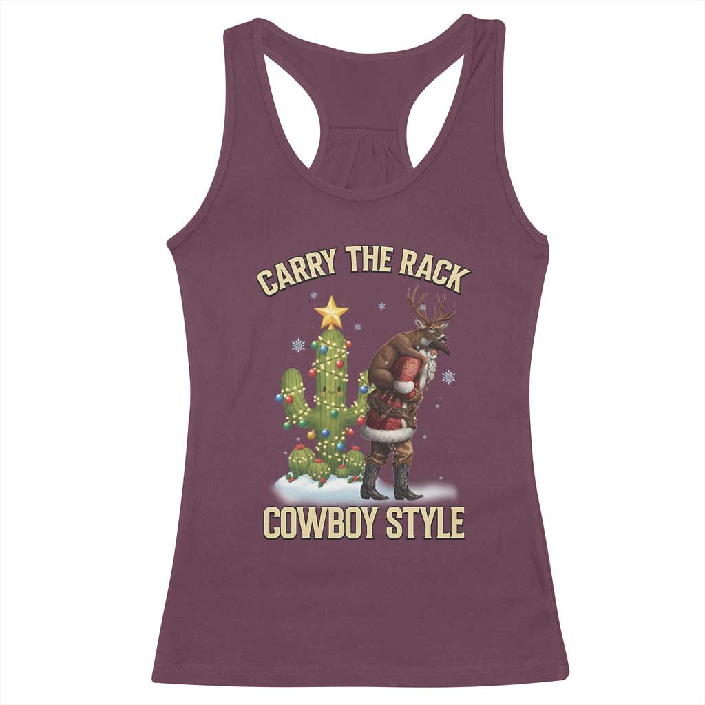 Funny Santa Hunting Racerback Tank Top Carry The Rack Cowboy Style TS14 Maroon Print Your Wear