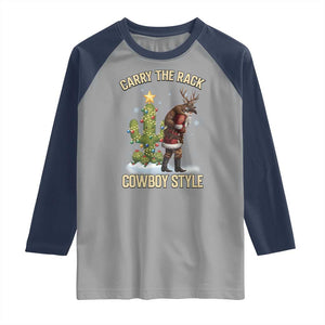 Funny Santa Hunting Raglan Shirt Carry The Rack Cowboy Style TS14 Sport Gray Navy Print Your Wear