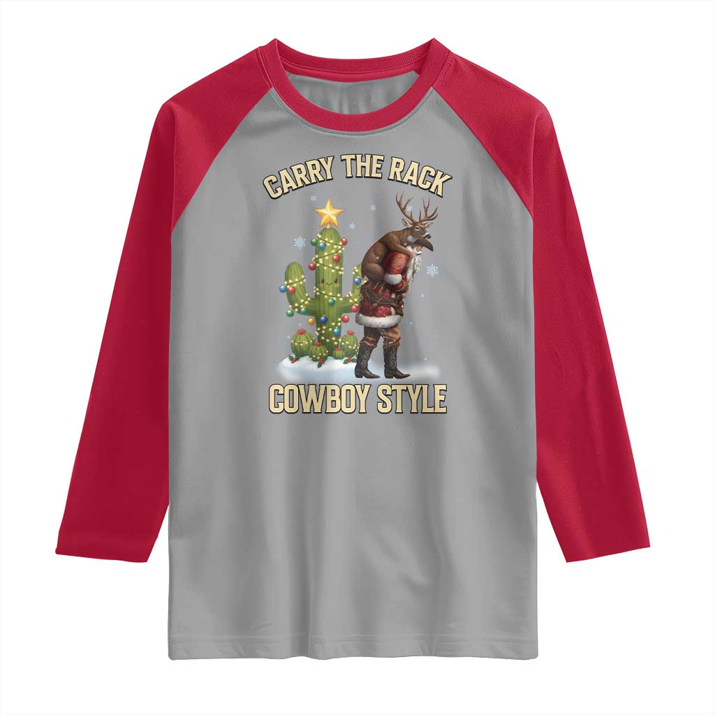 Funny Santa Hunting Raglan Shirt Carry The Rack Cowboy Style TS14 Sport Gray Red Print Your Wear