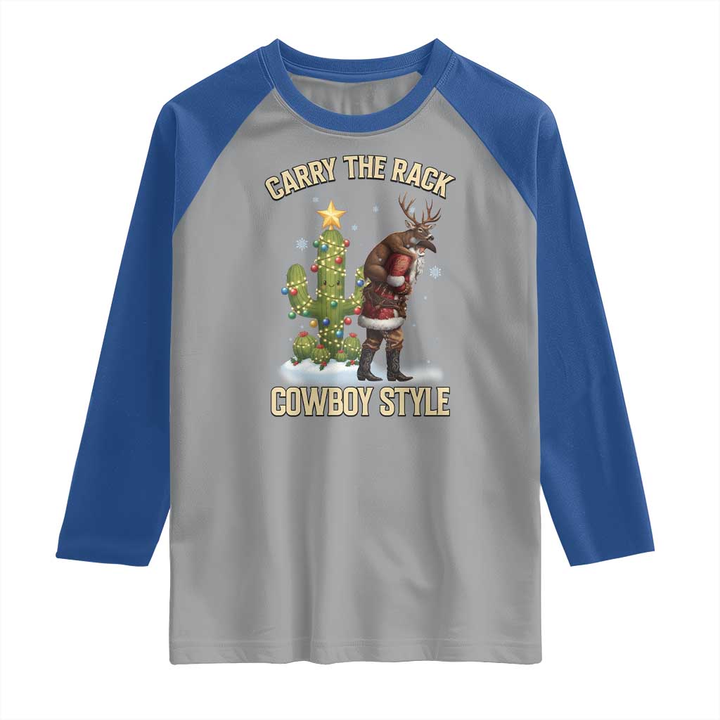 Funny Santa Hunting Raglan Shirt Carry The Rack Cowboy Style TS14 Sport Gray Royal Print Your Wear