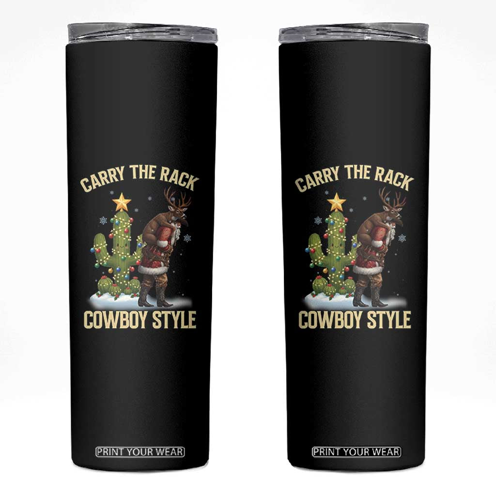 Funny Santa Hunting Skinny Tumbler Carry The Rack Cowboy Style TS14 Black Print Your Wear