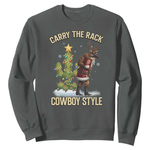 Funny Santa Hunting Sweatshirt Carry The Rack Cowboy Style TS14 Dark Heather Print Your Wear