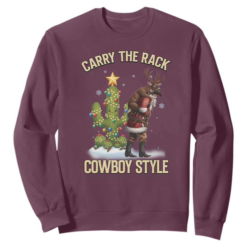 Funny Santa Hunting Sweatshirt Carry The Rack Cowboy Style TS14 Maroon Print Your Wear