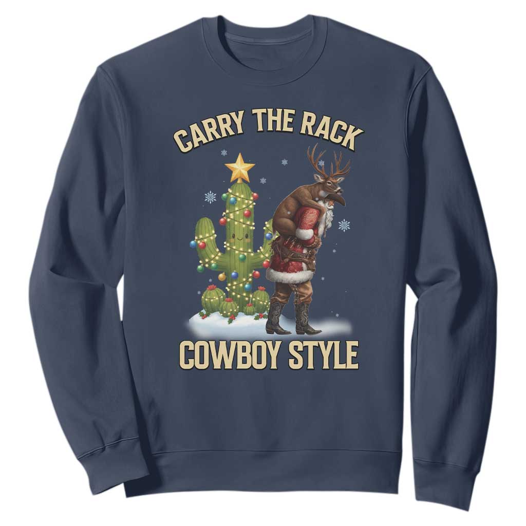 Funny Santa Hunting Sweatshirt Carry The Rack Cowboy Style TS14 Navy Print Your Wear