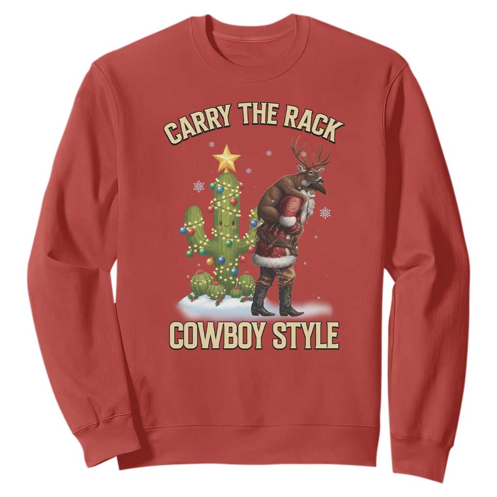 Funny Santa Hunting Sweatshirt Carry The Rack Cowboy Style TS14 Red Print Your Wear