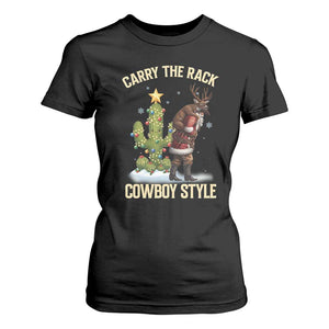 Funny Santa Hunting T Shirt For Women Carry The Rack Cowboy Style TS14 Black Print Your Wear