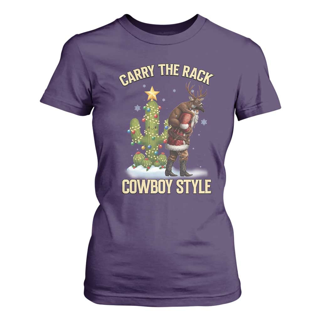 Funny Santa Hunting T Shirt For Women Carry The Rack Cowboy Style TS14 Purple Print Your Wear
