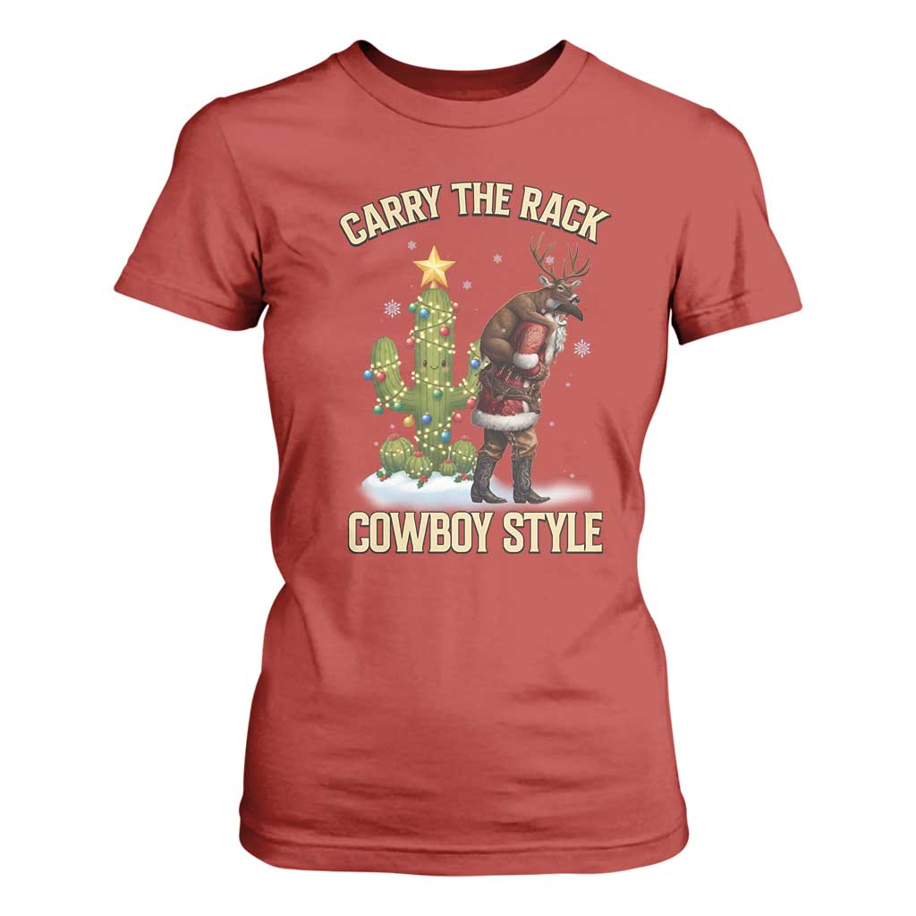 Funny Santa Hunting T Shirt For Women Carry The Rack Cowboy Style TS14 Red Print Your Wear