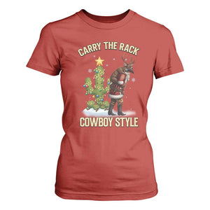 Funny Santa Hunting T Shirt For Women Carry The Rack Cowboy Style TS14 Red Print Your Wear