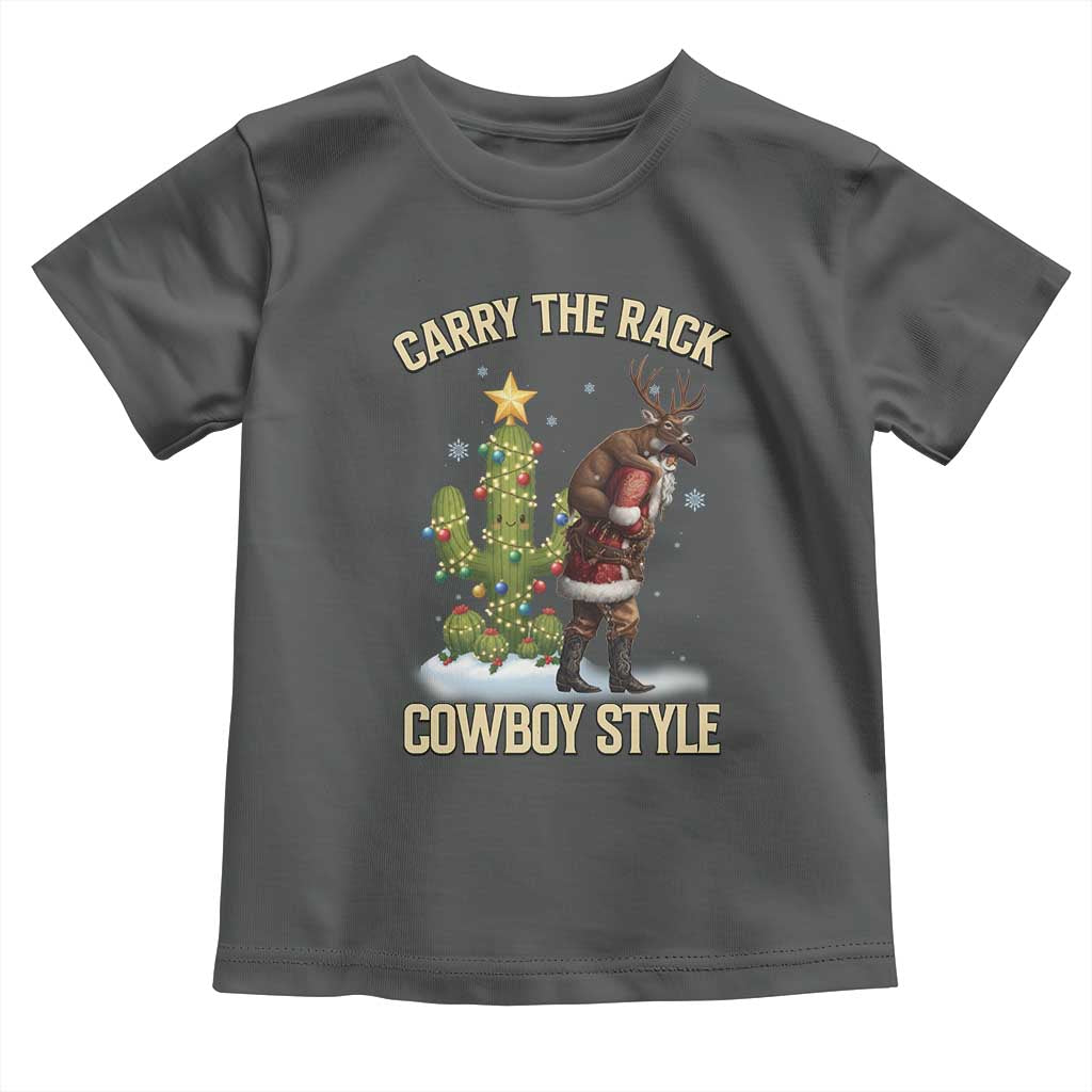 Funny Santa Hunting Toddler T Shirt Carry The Rack Cowboy Style TS14 Dark Heather Print Your Wear