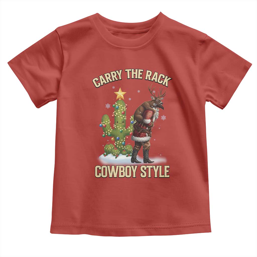 Funny Santa Hunting Toddler T Shirt Carry The Rack Cowboy Style TS14 Red Print Your Wear