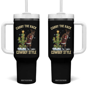 Funny Santa Hunting Tumbler With Handle Carry The Rack Cowboy Style TS14 One Size: 40 oz Black Print Your Wear
