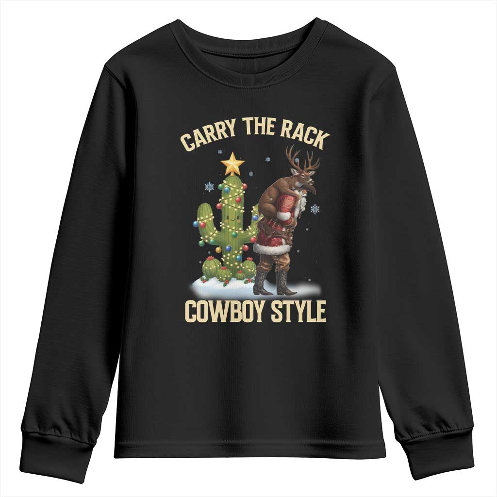 Funny Santa Hunting Youth Sweatshirt Carry The Rack Cowboy Style TS14 Black Print Your Wear