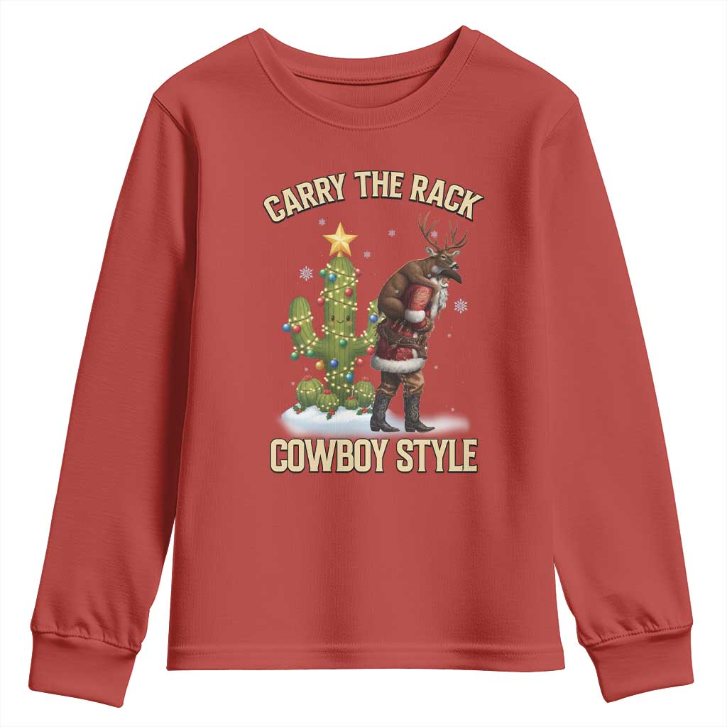 Funny Santa Hunting Youth Sweatshirt Carry The Rack Cowboy Style TS14 Red Print Your Wear