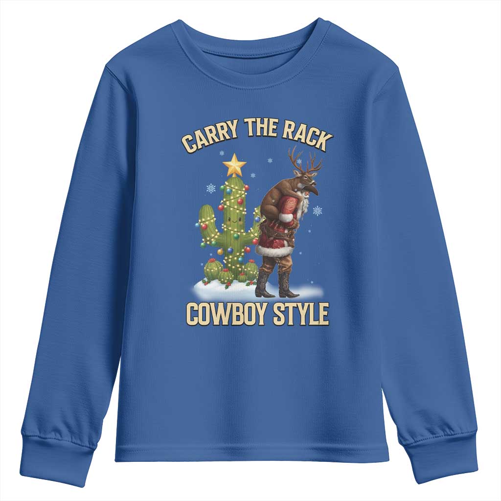 Funny Santa Hunting Youth Sweatshirt Carry The Rack Cowboy Style TS14 Royal Blue Print Your Wear