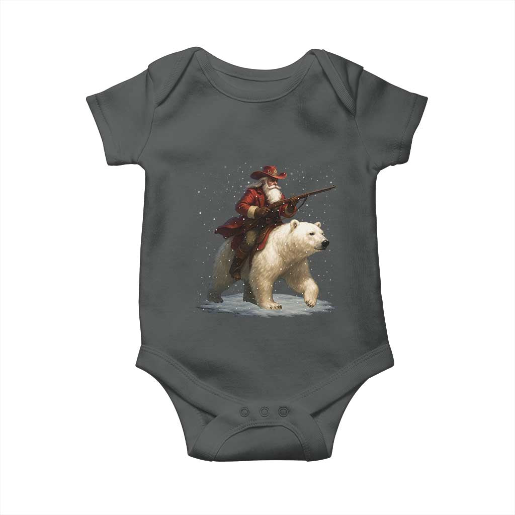 Funny Santa Gun Christmas Baby Onesie TS14 Dark Heather Print Your Wear
