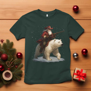 Funny Santa Gun Christmas T Shirt TS14 Dark Forest Green Print Your Wear