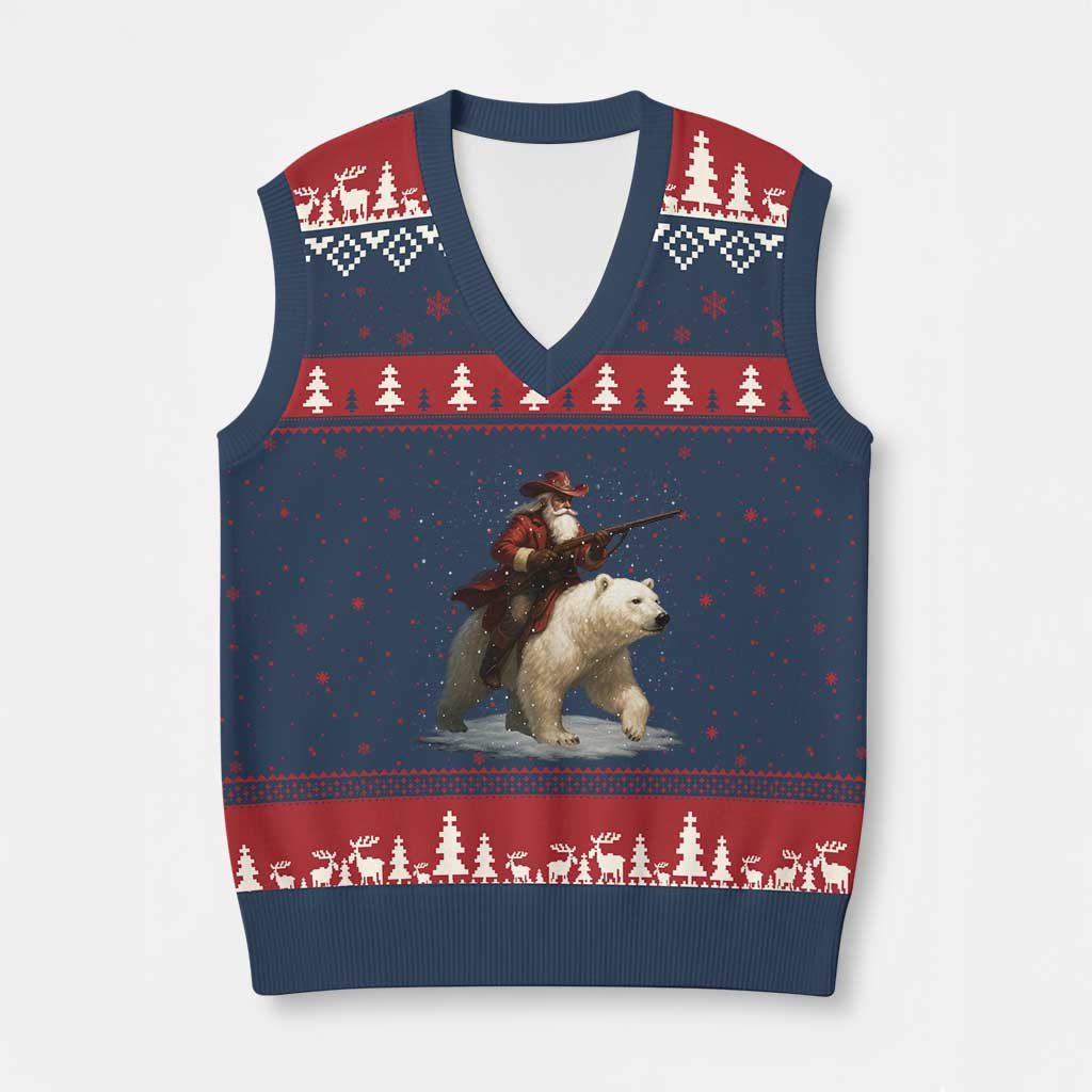 Funny Santa Gun Xmas V-Neck Knit Sweater Vest TS14 Navy Red Print Your Wear