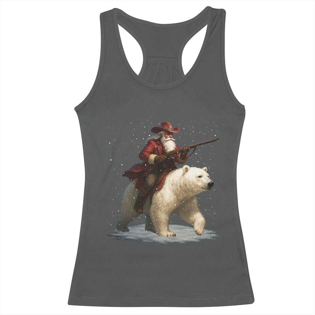 Funny Santa Gun Christmas Racerback Tank Top TS14 Dark Heather Print Your Wear