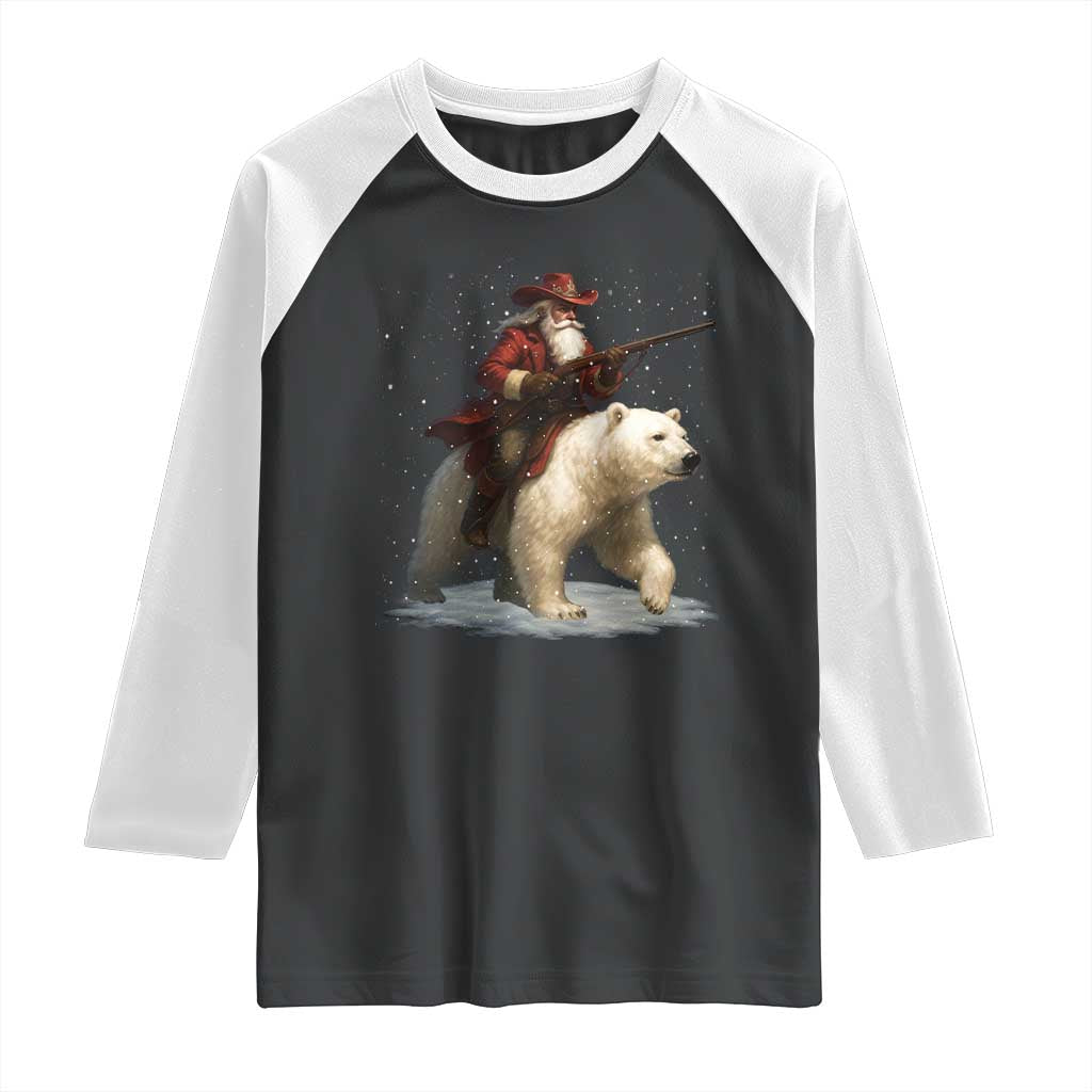 Funny Santa Gun Christmas Raglan Shirt TS14 Black White Print Your Wear