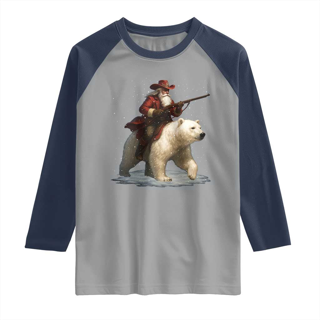 Funny Santa Gun Christmas Raglan Shirt TS14 Sport Gray Navy Print Your Wear