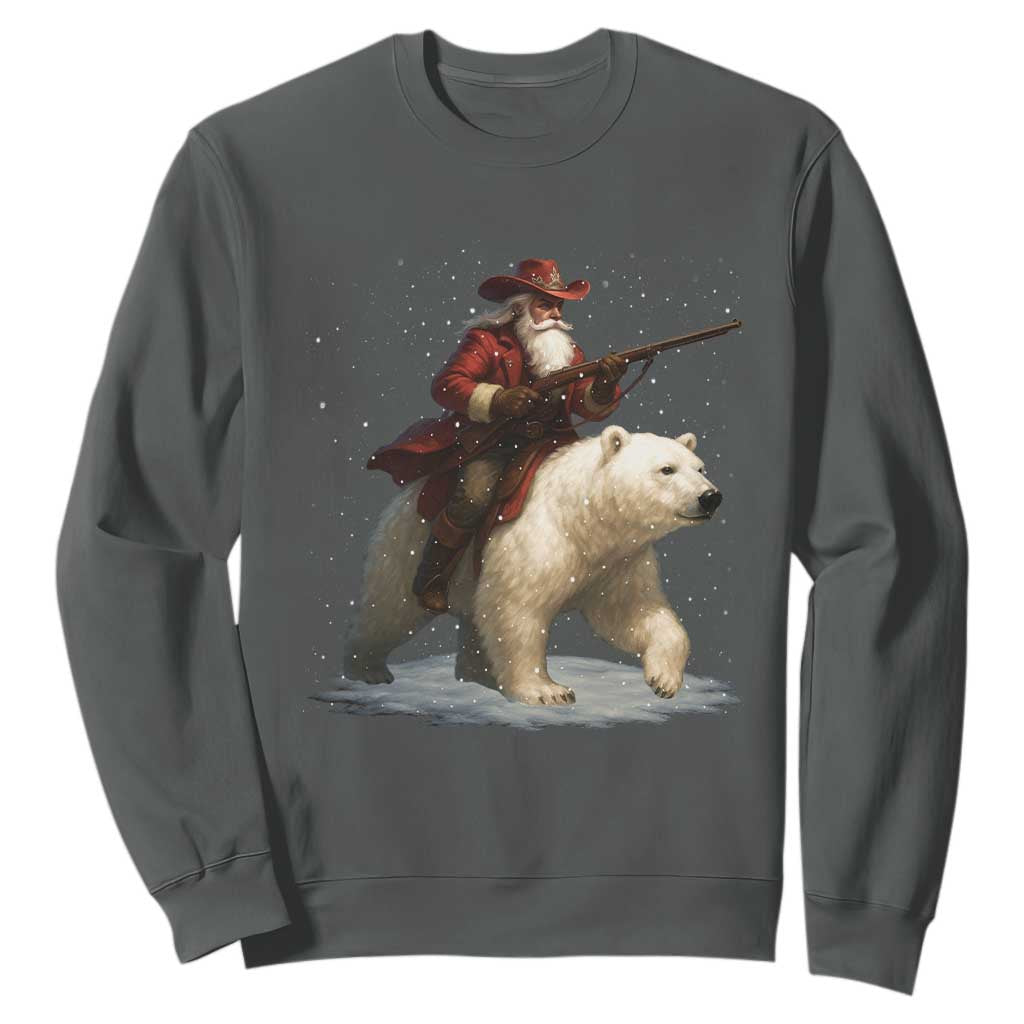 Funny Santa Gun Christmas Sweatshirt TS14 Dark Heather Print Your Wear