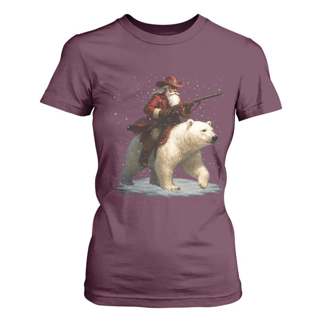 Funny Santa Gun Christmas T Shirt For Women TS14 Maroon Print Your Wear