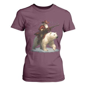Funny Santa Gun Christmas T Shirt For Women TS14 Maroon Print Your Wear