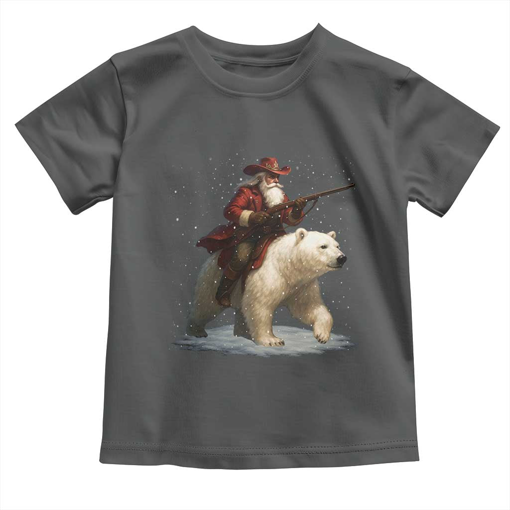 Funny Santa Gun Christmas Toddler T Shirt TS14 Dark Heather Print Your Wear