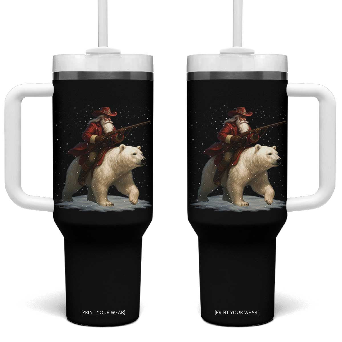 Funny Santa Gun Christmas Tumbler With Handle TS14 One Size: 40 oz Black Print Your Wear